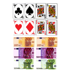 Cardsmoney86zu carti de joc poker si bani bancnote euro imagine comestibila din zahar 20x15cm